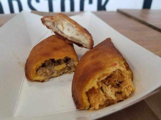 Here's what the insides look like! (beef, potato pastelito, and chicken empanada)