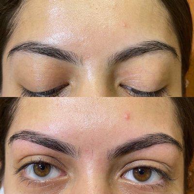 Before and after only thrading eyebrows