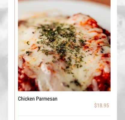 How the chicken parm looks on their menu
