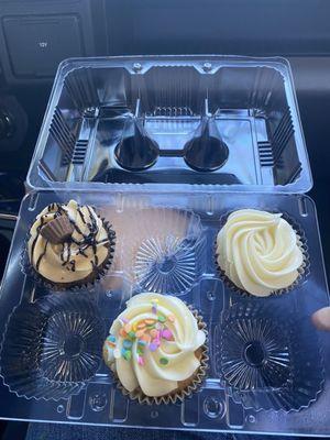 Reese's, funfetti, and strawberry cupcakes!