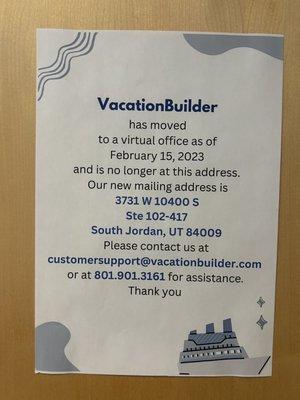 Sign outside their abandoned office. Just 6 days after we spoke to an employee (Rand) in those offices.