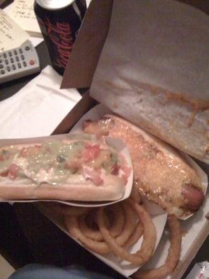 Sonoran dog, houstonian and onion rings