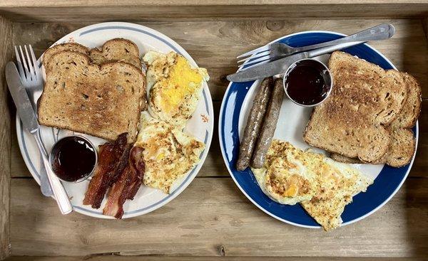 The Traditional: two eggs your way, choice of bacon or sausage and toast