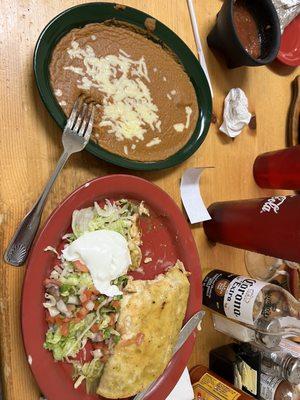 Chicken verde quesadilla with beans