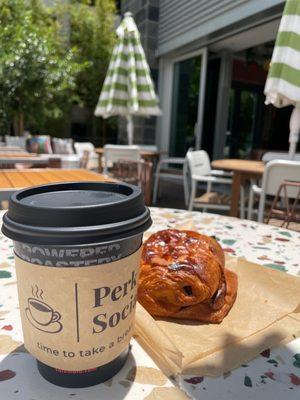 Warmed chocolate croissant & hot tea