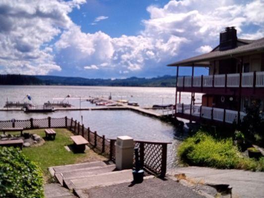 View looking towards the dock, boats, and store. View of Silver Lake.
