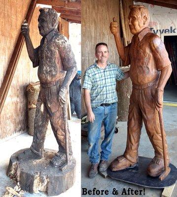 Before and After Arnold Palmer Carving Restoration