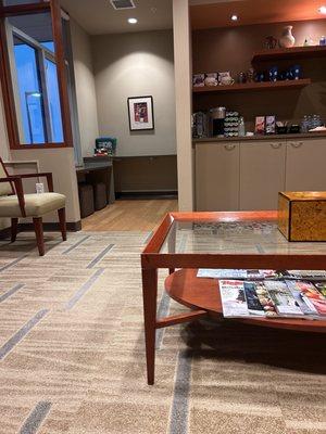 Kids play area, coffee, lots of magazines