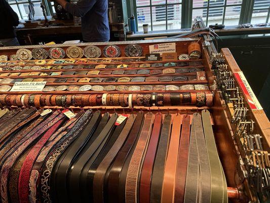 So many different belts and really high-quality leather with buckles