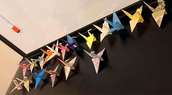 What you can do with origami paper..Don's goal 1000 cranes by end of year. Lol.. I'll be buying a lot of paper.