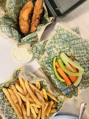 Lemon pepper tender, friends, and veggies
