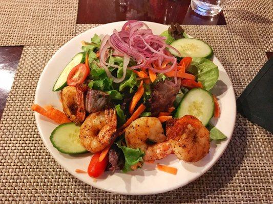 Amazing salad.  The shrimp were cooked perfectly.  Bravo.