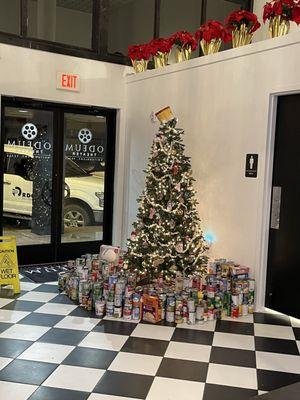 The Odeum lobby. They do a canned food drive every Christmas to benefit the local food pantry. Two canned goods get you in to see the movie.