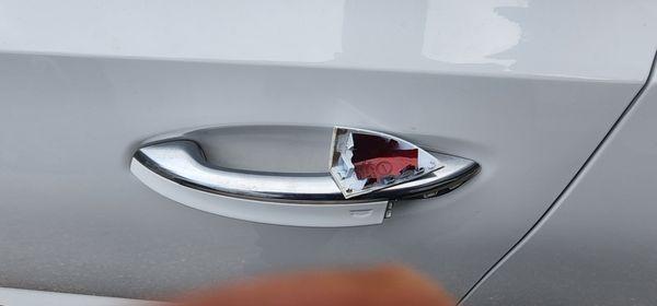 Painted over Door Handle Cover from a different vehicle (Red)