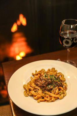 Casarecce Pasta:
Oxtail-Short Rib Ragu, Toasted Breadcrumbs and Orange-Parsley Gremolata.