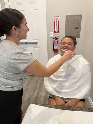 CNA students practicing mouth care.