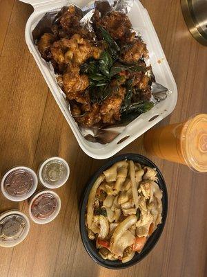 Thai Crispy Basil Chicken Thai Ice Tea Drunken Noodle