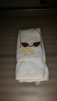 Towel and tanning goggles!
