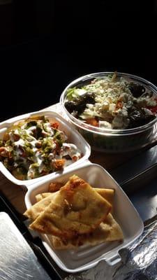 All for $7.00, Greek Salad, Pita Bread and Chicken with Green and White sauce. AMAZING!!