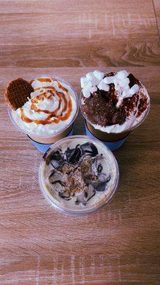 Biscoff latte, s'more latte and Dubai chocolate latte