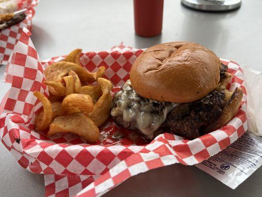 Smash burger with mushrooms and cheese - so freaking greasy