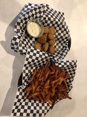 Sweet potato fries and fried pickles