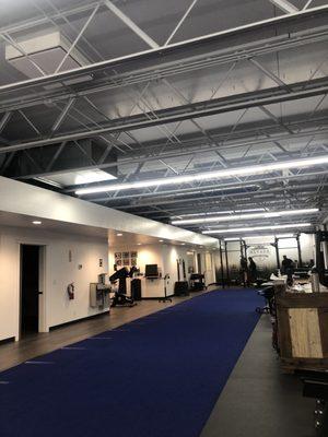 workout area including weights and squat racks!