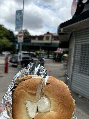 Bagel with cream cheese and jelly