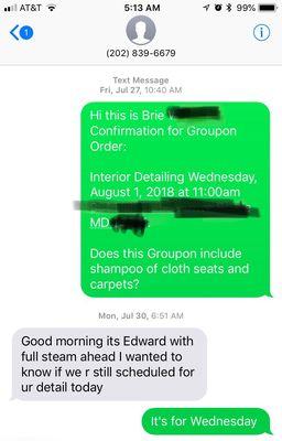 Text confirmation for first appointment