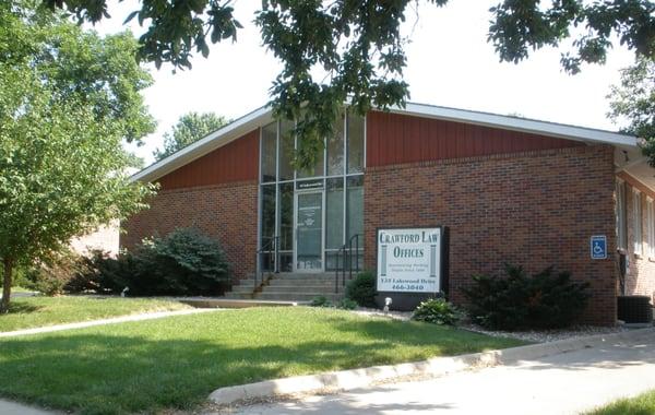 Crawford Law Office at 135 Lakewood Drive in Lincoln, Nebraska. Off-street and disabled parking available in back.