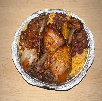 chicken beans rice and plantains