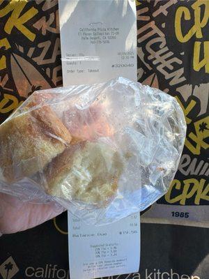 CPK Drive Up at Palm Desert for the GARLIC CREAM FETTUCCINE with Chicken, bread, no oil & no butter.