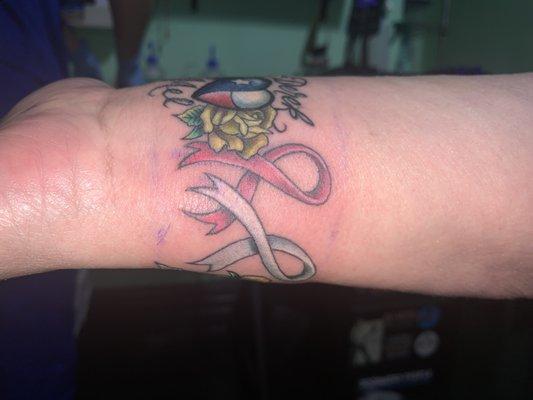 Cancer awareness ribbons pink for breast cancer for my mom and white for lung cancer for my dad