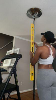 Pole install from one of the dance instructors