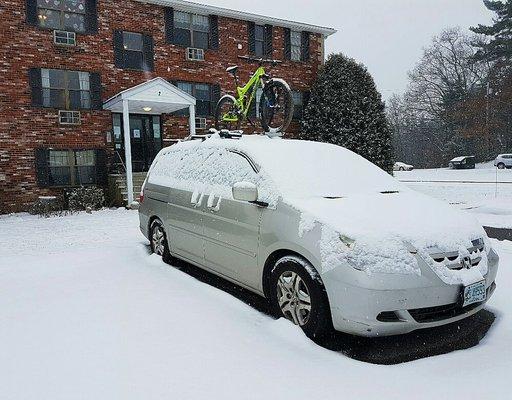 Wrapped in a blanket of snow. There's a logo under there somewhere.