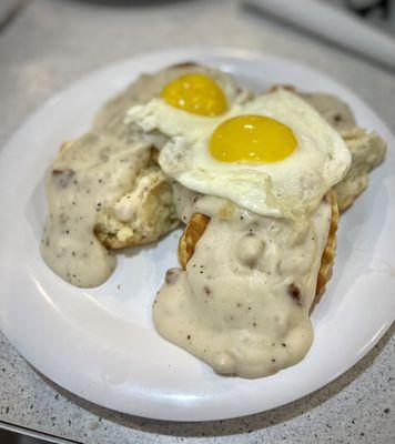 Biscuits and Gravy with Two Eggs Sunny-side up