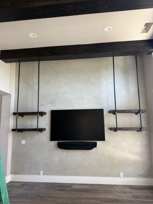 Concrete look plaster wall treatment. Applied by trowel.