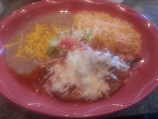 Chili relleno plate with Mexican rice.