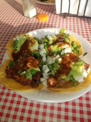Bomb.com tacos!! Chorizo, Pastor and Tripa delishes..