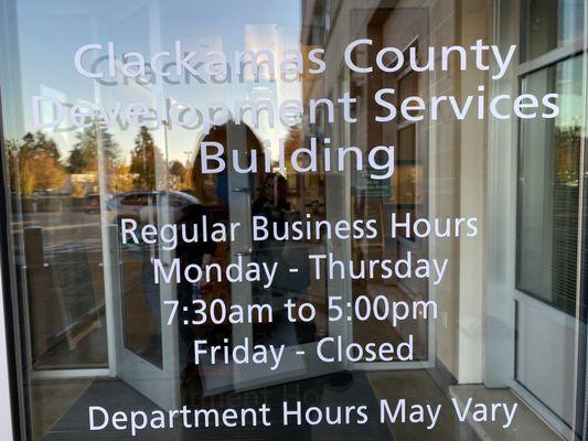 Open Monday thru Thursday 7:30 am to 5:00 pm