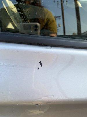 Look at this fun number they did on my brand new car without accepting any responsibility. Cute.