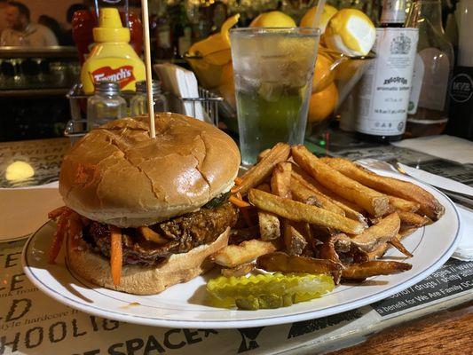 Bang bang vegan chick'n sandwich with fries