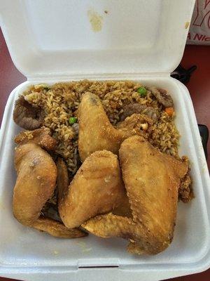 Chicken wings with beef fried rice... finally a great Chinese spot in Texas!!! I drive 30 mins just to get it.