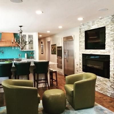 Interior Kitchen remodel ....! What a great place to drink coffee, talk to the cook, watch tv and enjoy the fireplace!...