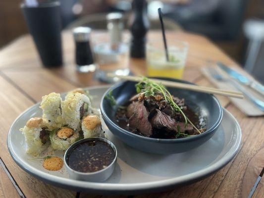 Sushi and Steak & Tuna Avocado Crunch Roll