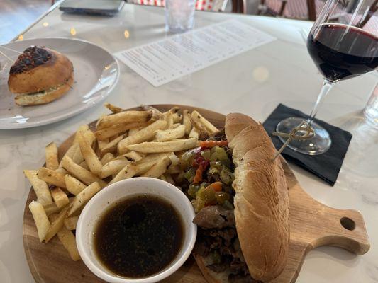 French Dip and a glass of red wine. Delicious.