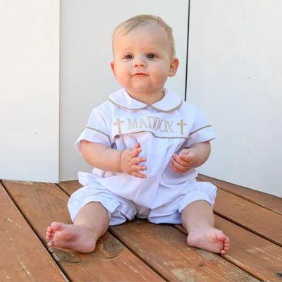 This adorable Baby Boy Baptism Outfit from Zuli Kids is the perfect choice for your little one's Christening or Baptism day.