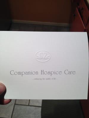Sympathy card from caregivers. Much appreciated!