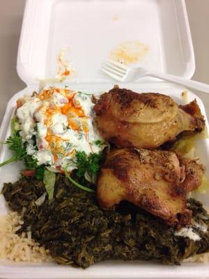 Chicken, rice, spinach, salad. So, so good...$8