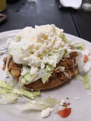 Beef tostada, it's like a full meal. Good prices too.